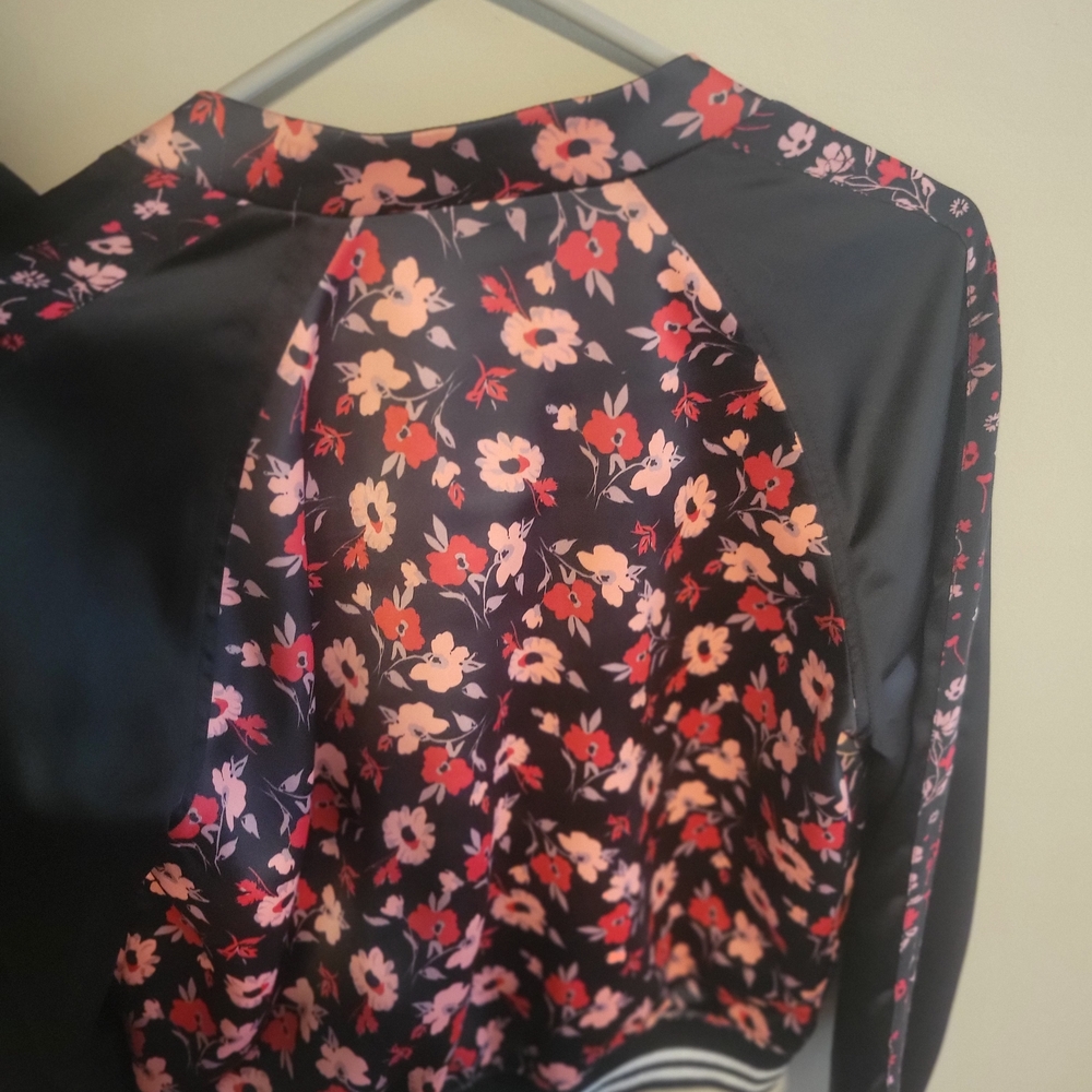 Express Floral Bomber Jacket in Black with Red and Pink Accents - Picture 4 of 6